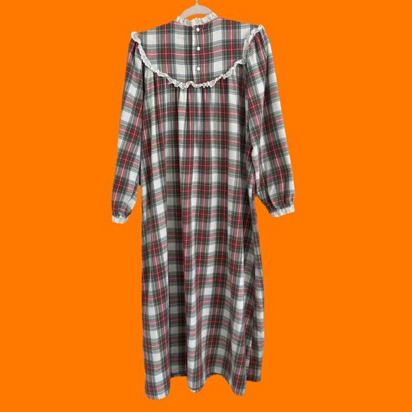 80's 90's vintage tartan plaid Christmas night gown pjs OSFM l.l. bean by lanz - Picture 5 of 11